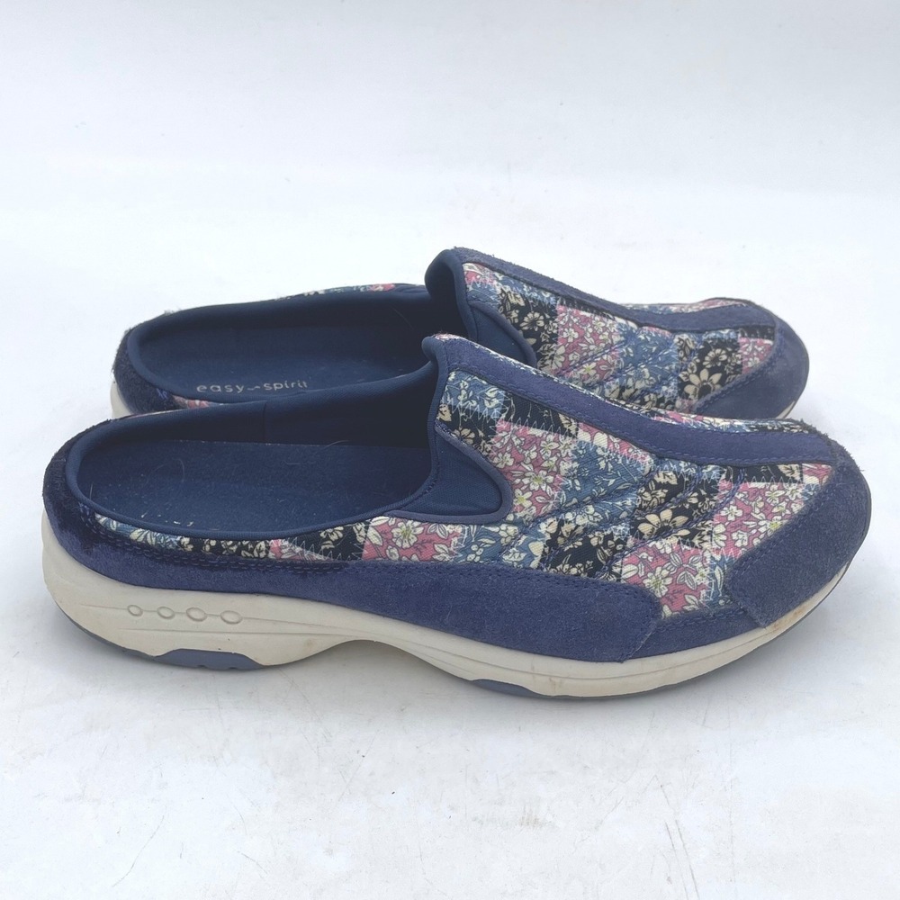 Easy Spirit Traveltime Mules Navy Blue Floral Patchwork Clogs Womens  11M Shoes
